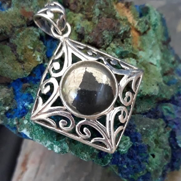 Pyrite in Magnetite Sterling Silver Pendant - Picture 2 of 8